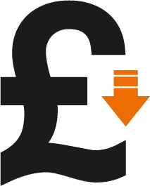 A black pound sign with an orange arrow pointing down.