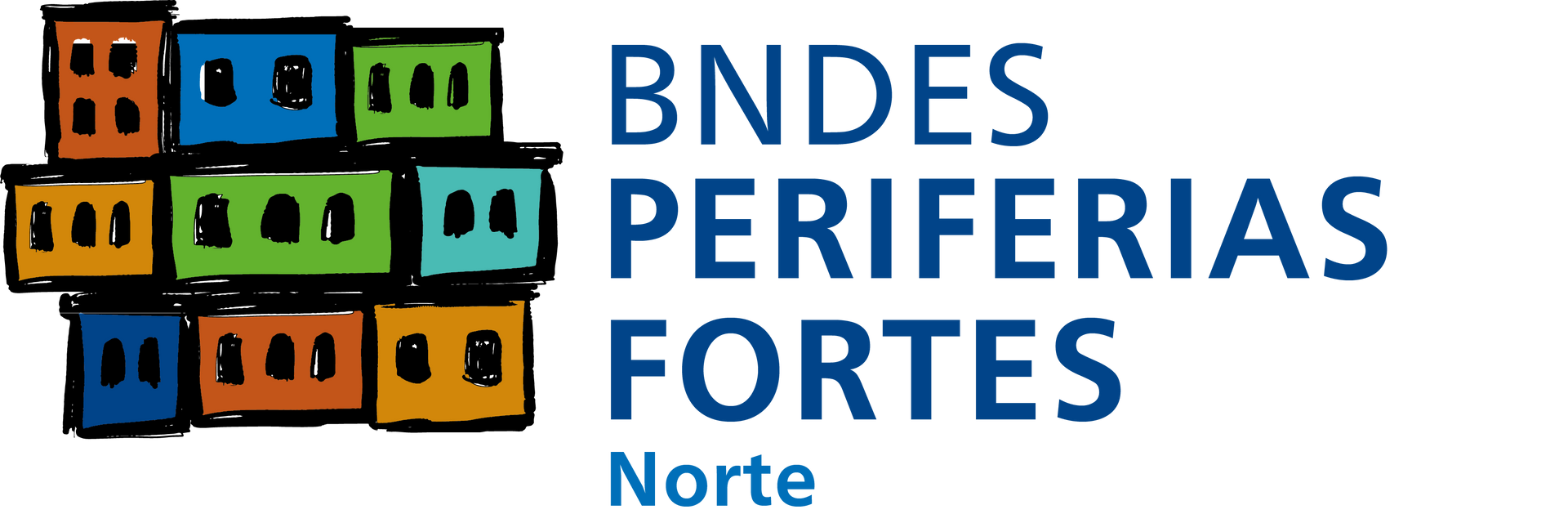 BNDES Periferias Fortes Norte logo with colorful window-like blocks and blue text
