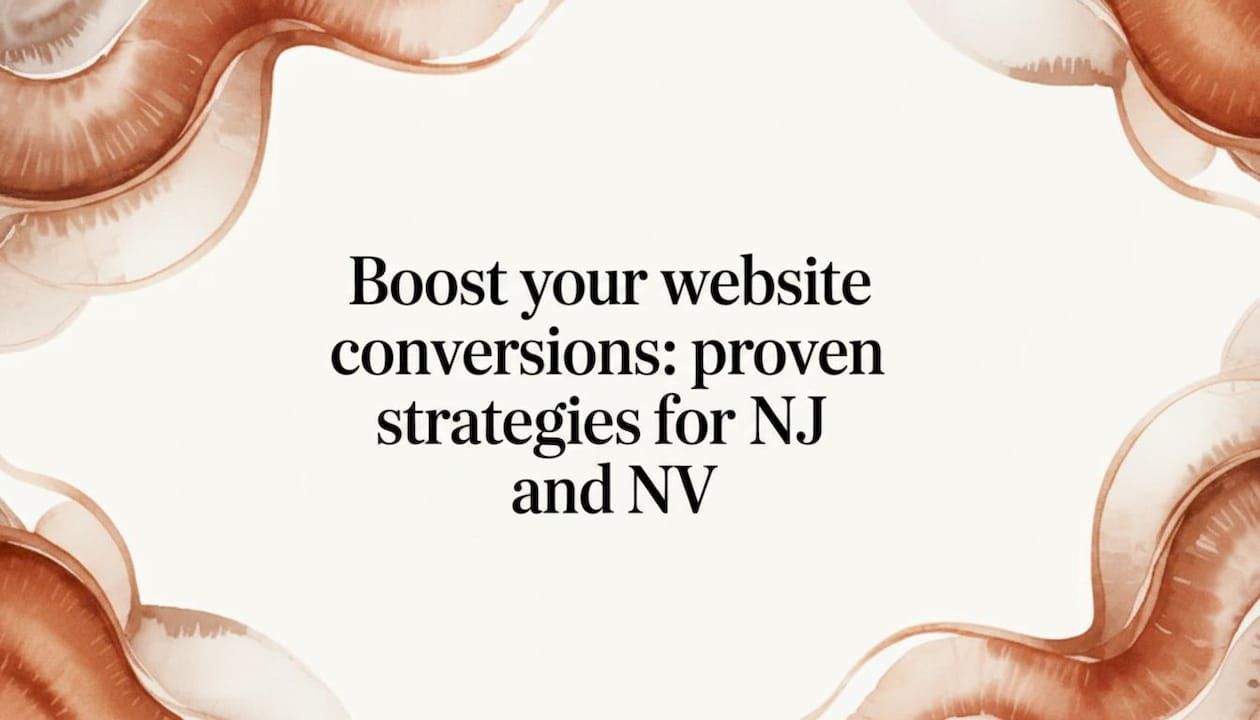 Abstract beige and pink frame with text: “Boost your website conversions: proven strategies for NJ and NV”