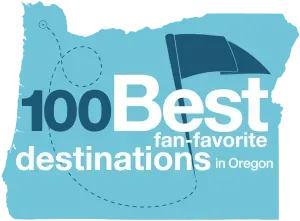 A logo for 100 best fan favorite destinations in oregon