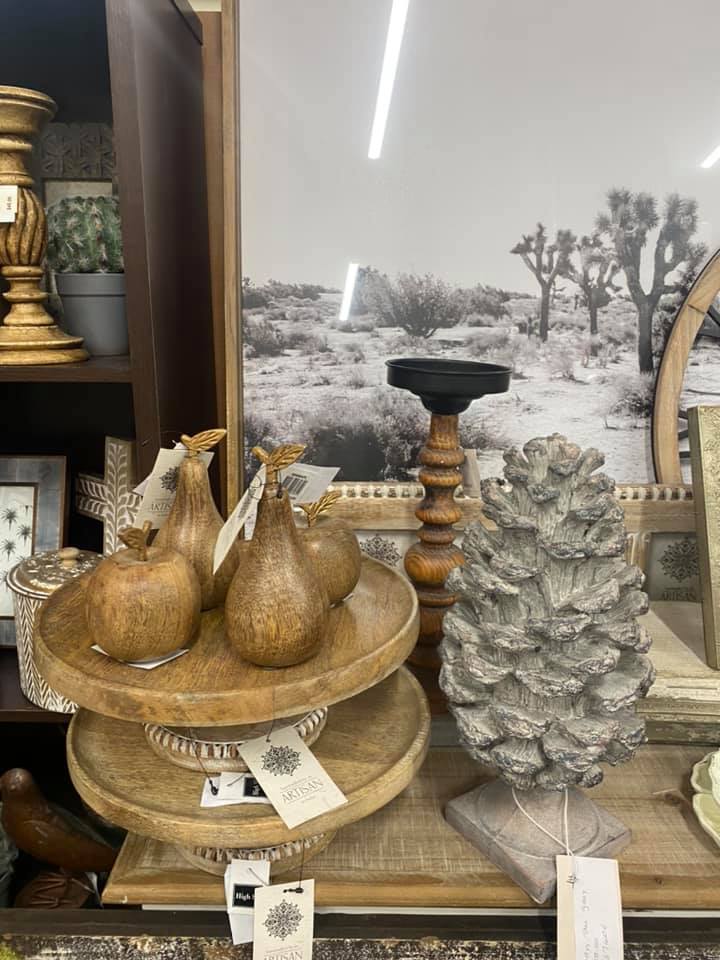 Wooden fruit and grey tree decoration — Tamworth Interiors in Tamworth, NSW