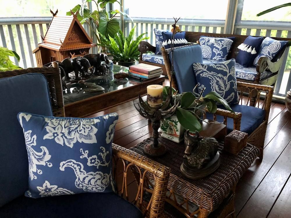 A Living Room With Blue and White Furniture and a Table — Tamworth Interiors in Scone, NSW