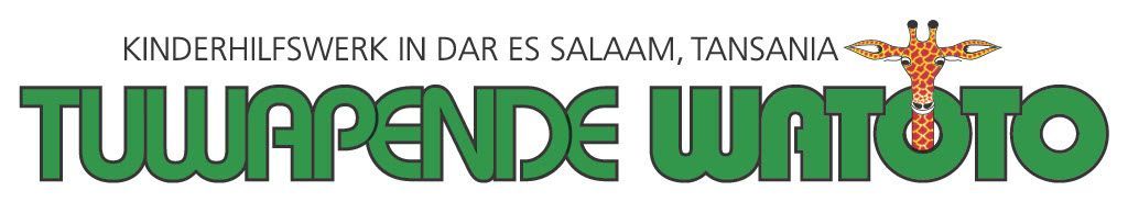 Logo with green text "TWA PEND WATO" and a giraffe, "KINDERHILFSWERK IN DAR ES SALAAM, TANZANIA".