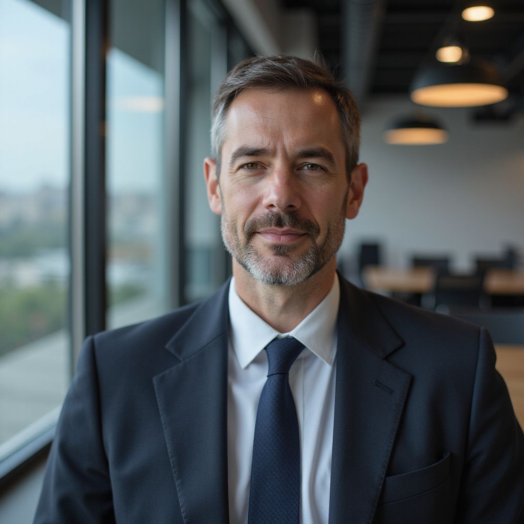 Man in a suit, with graying hair and beard, looking directly at the camera in an office setting.