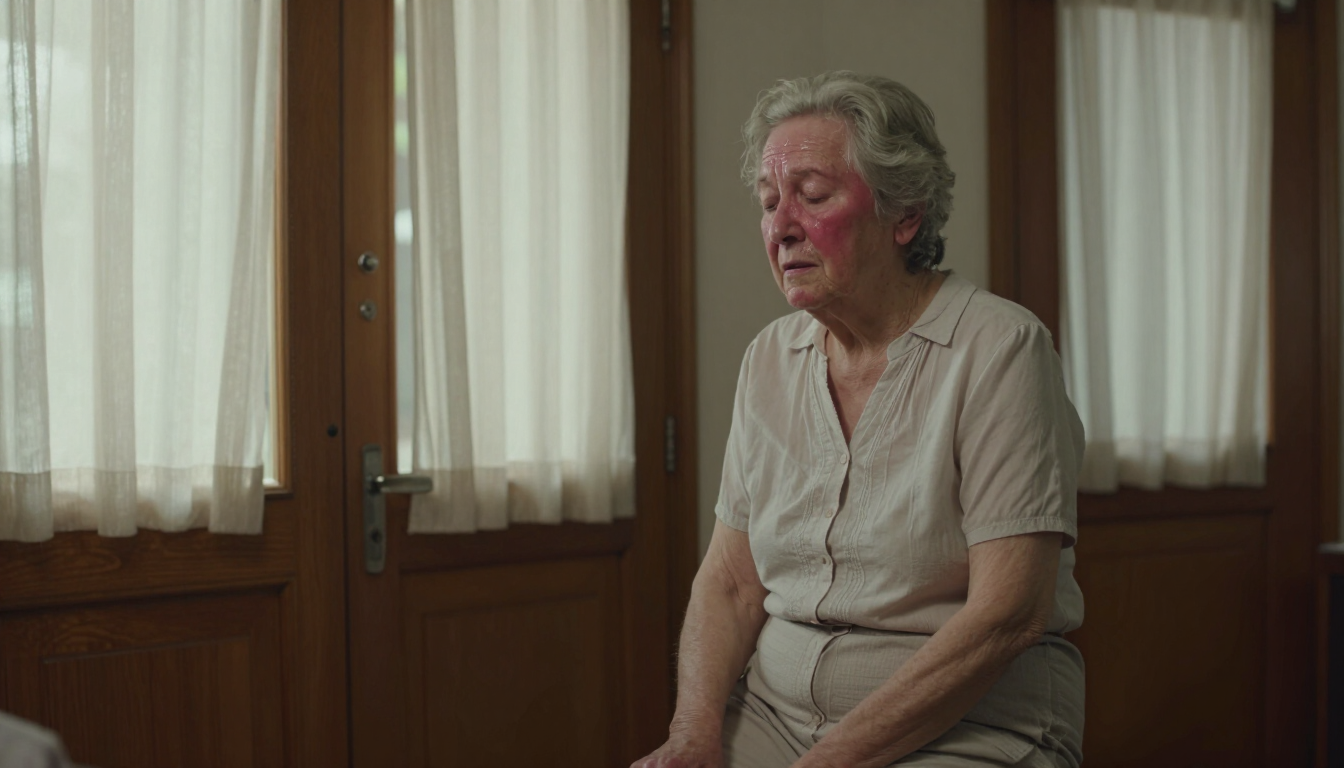 Een oudere dame heeft heel veel last van de warmte, ze heeft hulp nodig.