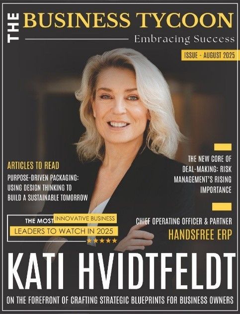 Magazine cover: Kati Hvidtfeldt, blonde woman smiling. 