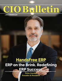 CIO Bulletin cover featuring Peter Jaceke, Founder & President of HandsFree ERP, with headline about redefining ERP success.