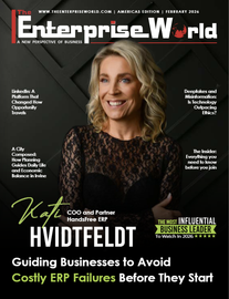 Magazine cover featuring Kati Hvidtfeldt, a business leader, with text about ERP failures.