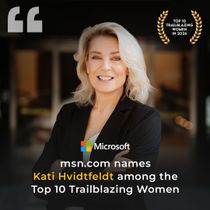 Magazine cover: Kati Hvidtfeldt, blonde woman smiling.