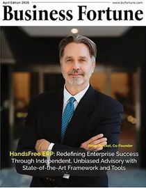 Magazine cover featuring a professional with arms crossed, titled