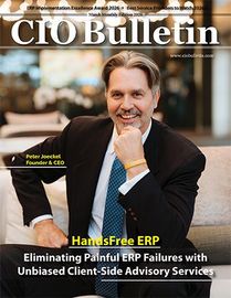 Magazine cover featuring Peter Joeckel, Founder & CEO, for an article about HandsFree ERP and advisory services.