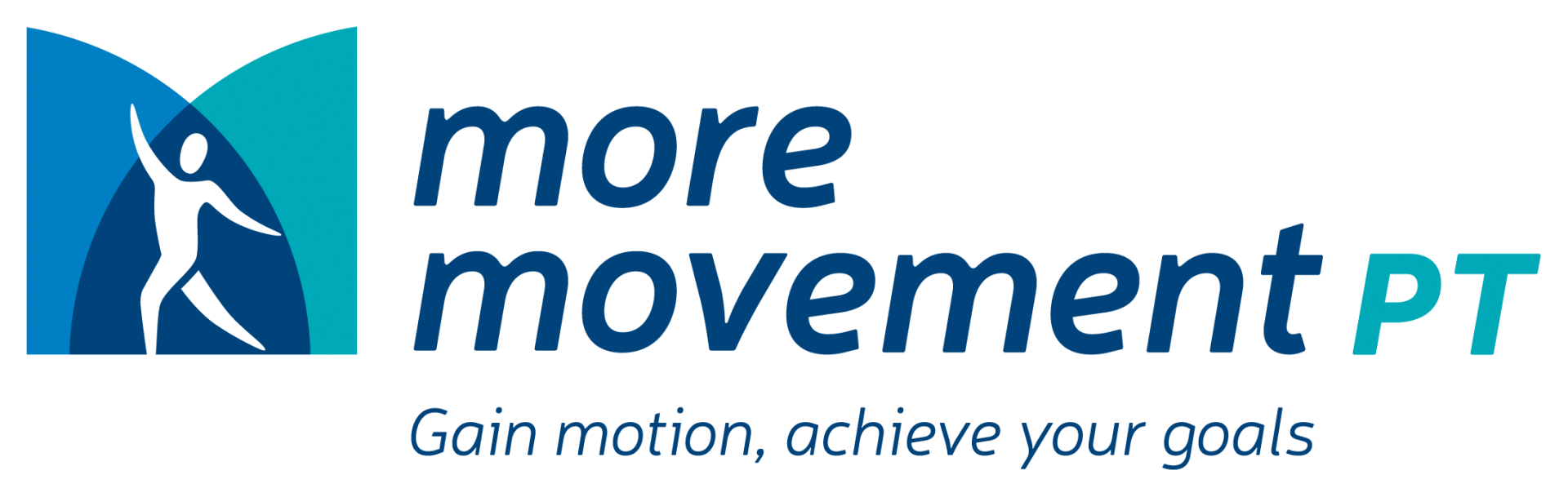 The logo for more movement pt is blue and white