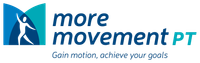 The logo for more movement pt is blue and white