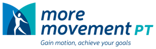 The logo for more movement pt is blue and white