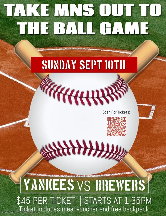 Sept 10 1:35PM Yankees vs Brewers $45. Register at https://ps290pta.app.neoncrm.com/np/clients/ps290pta/event.jsp?