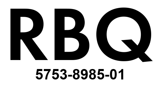 RBQ avec numéro de série 5753-8985-01, lettres noires sur blanc.