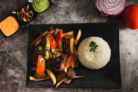 Fries and beef with rice — Palm Desert, CA — Mi Cultura