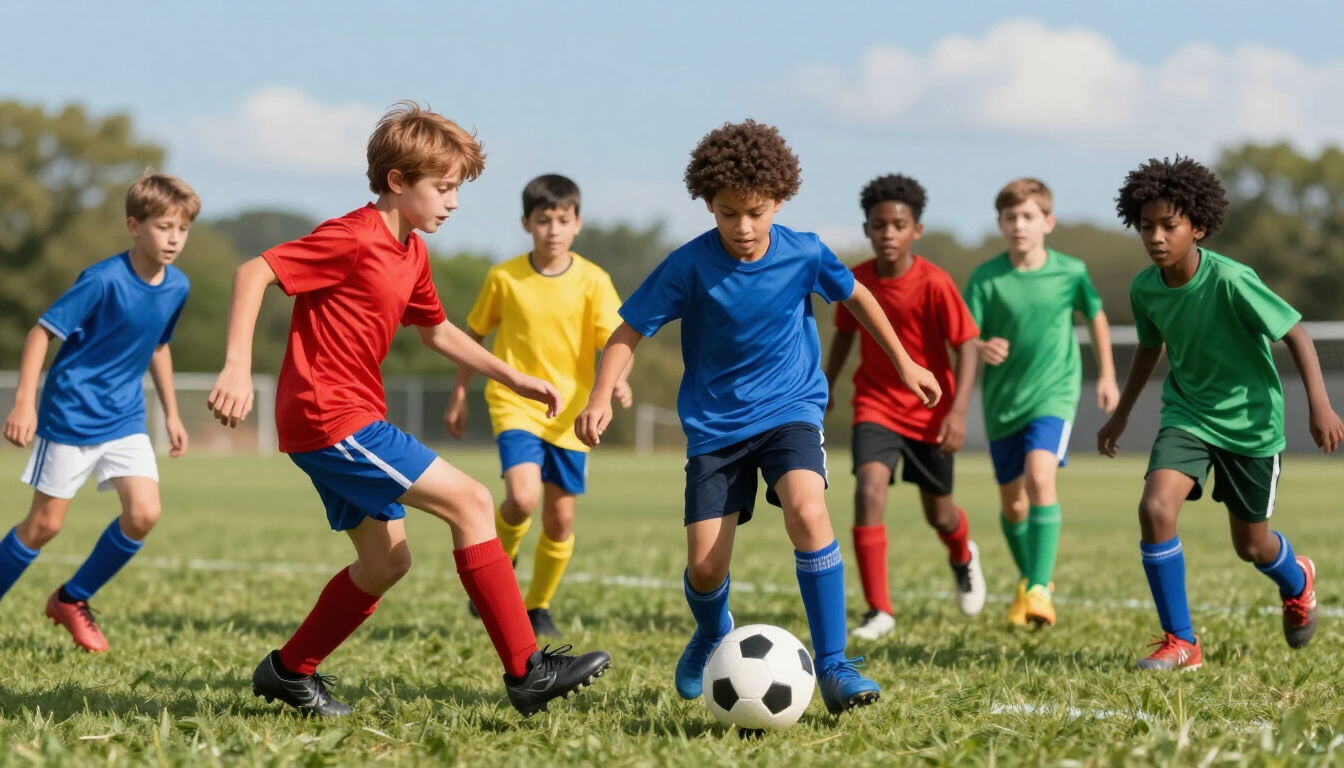 Diverse youth athletes training together