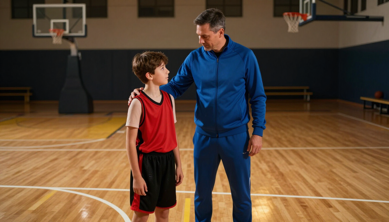 Coach talking to young athlete