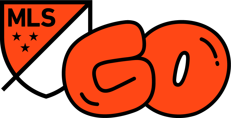 MLS GO logo in orange, black, and white with bold stylized letters and stars