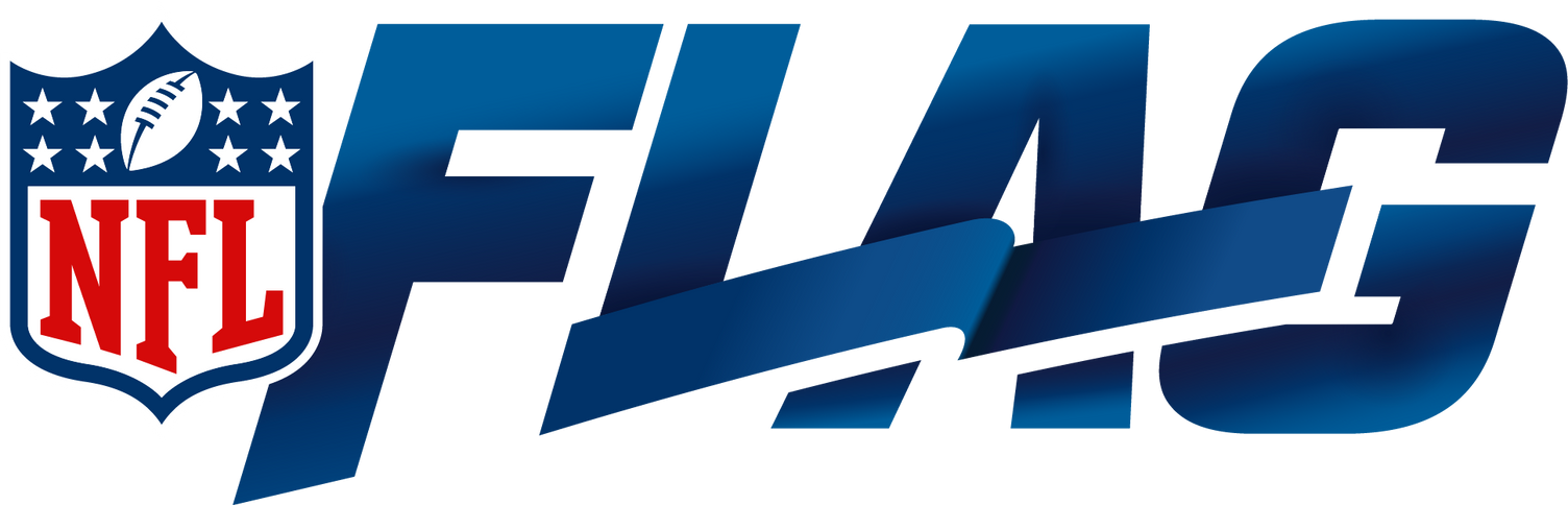 NFL FLAG logo with blue stylized lettering and NFL shield on a white background