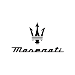 El logotipo de Maserati es blanco y negro y tiene un tridente.