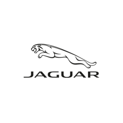 Un logotipo de jaguar en blanco y negro sobre un fondo blanco.