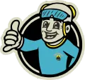A cartoon character is giving a thumbs up sign