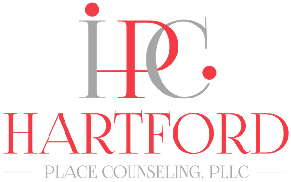 Logo for Hartford Place Counseling, PLLC. Red and gray letters 