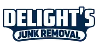 Logo for Delight's Junk Removal, white text on a navy blue background.