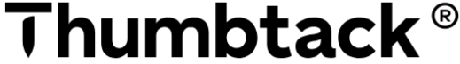 Thumbtack logo, black text, white background, with registered trademark symbol.
