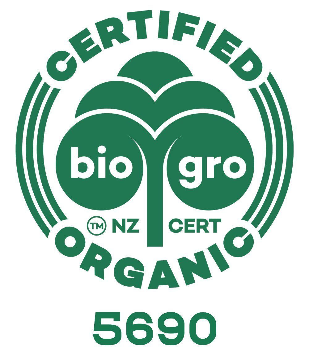 A green logo that says certified bio gro organic