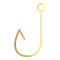 Gold outline of a fish hook over text: 