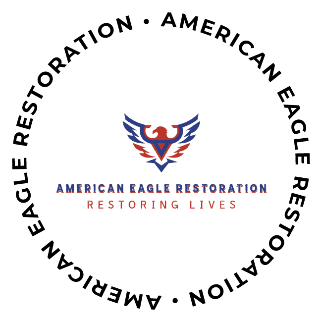A logo for american eagle restoration restoring lives