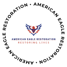 A logo for american eagle restoration restoring lives