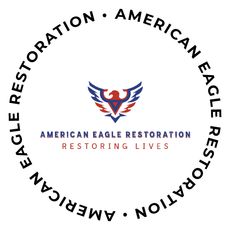 A logo for american eagle restoration restoring lives