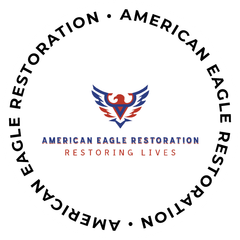 A logo for american eagle restoration restoring lives