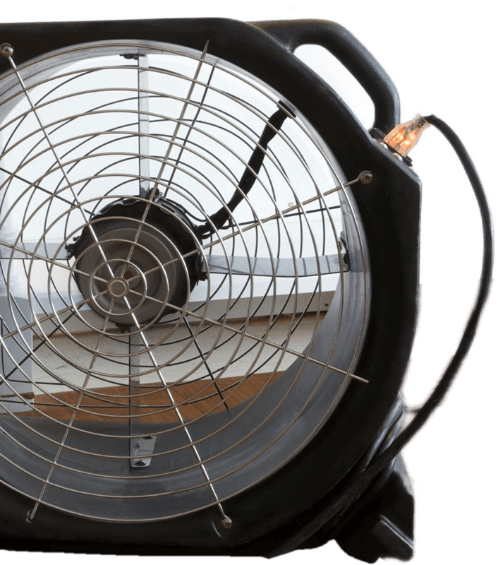 A close up of a fan with a cord attached to it
