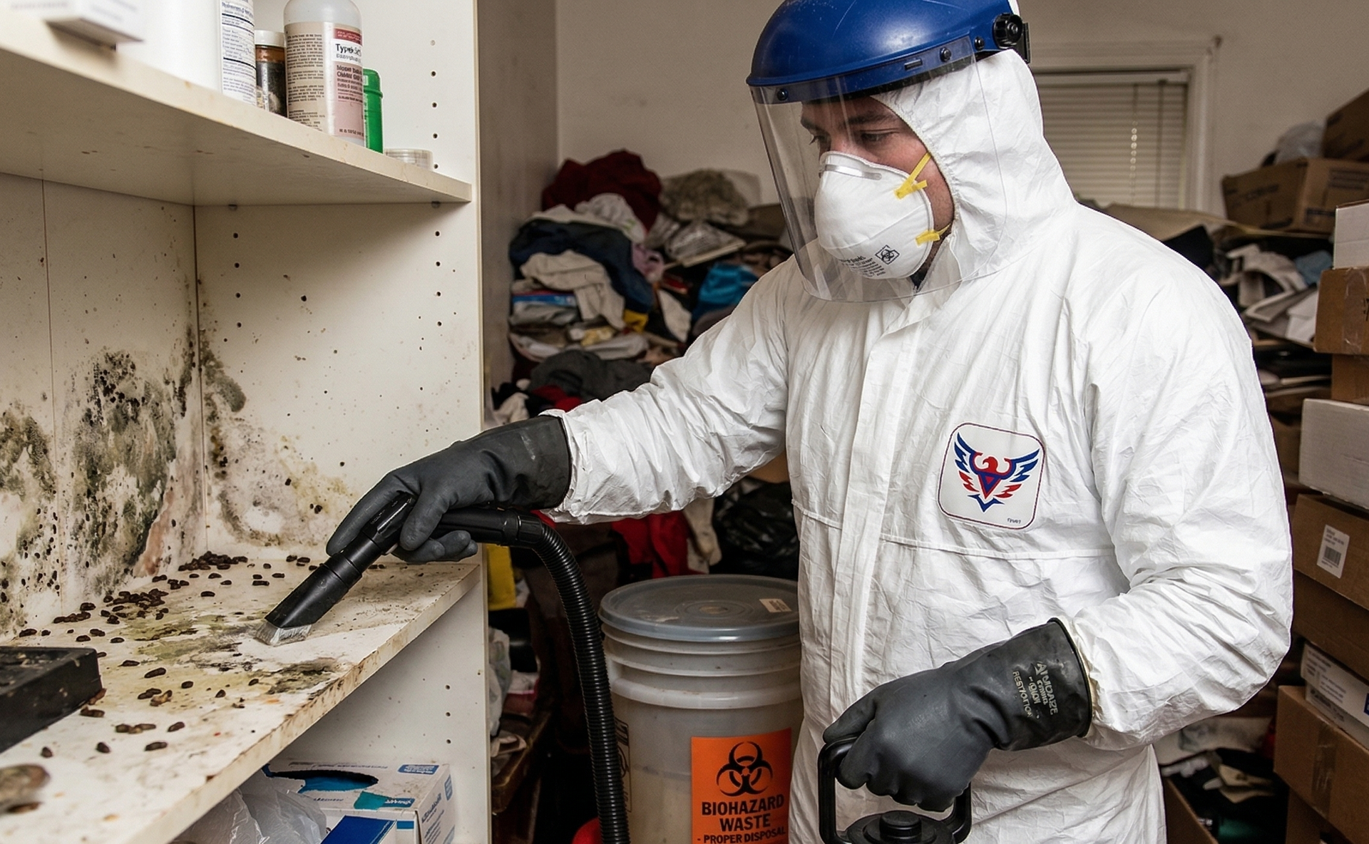 Two blue fans are sitting on the floor in a room.