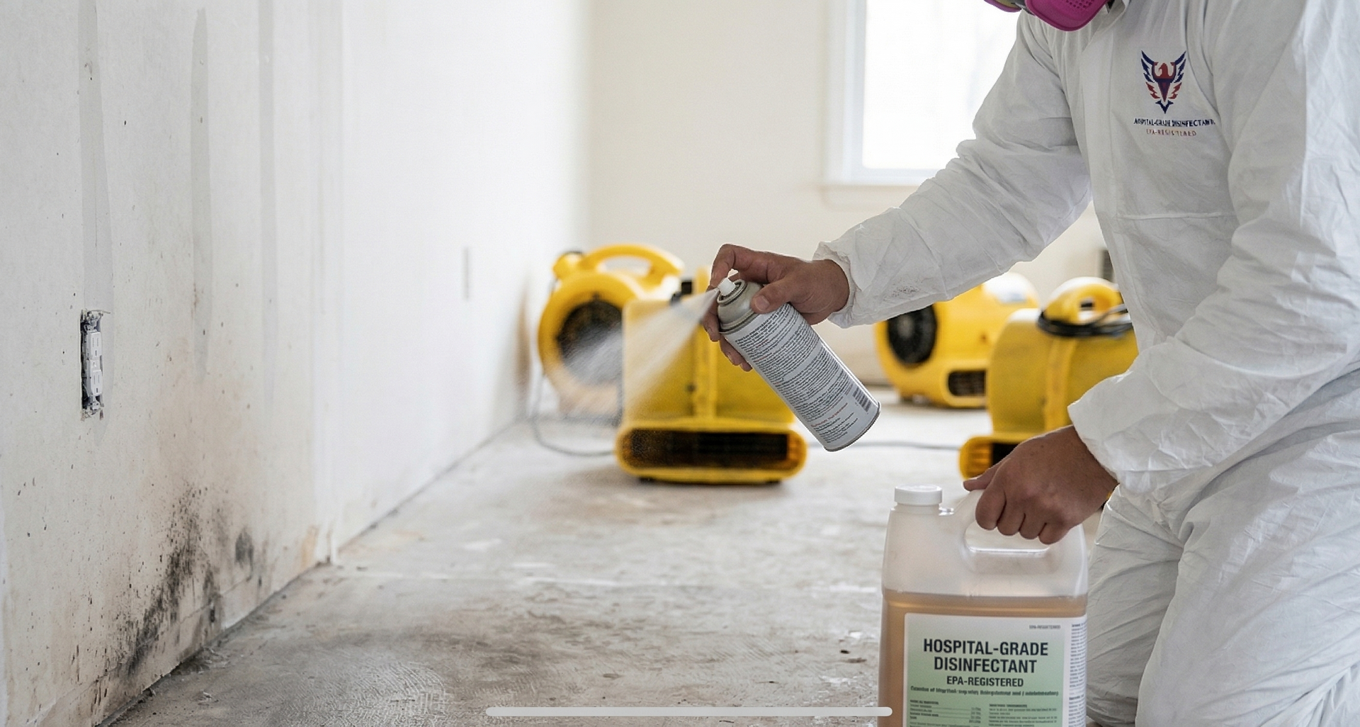 Two blue fans are sitting on the floor in a room.