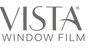 A black and white logo for vista window film on a white background.