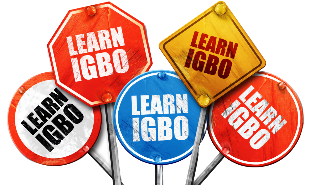 A bunch of signs that say learn igbo on them