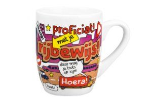 Rijbewijs gehaald cartoon mok - Rijbewijs cadeau mok