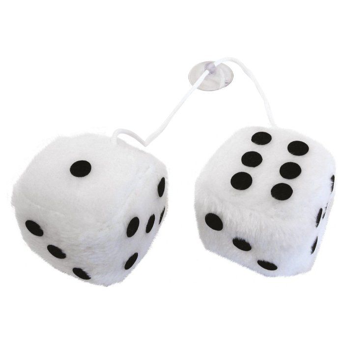 Autospiegel dobbelstenen wit - Rijbewijs cadeau