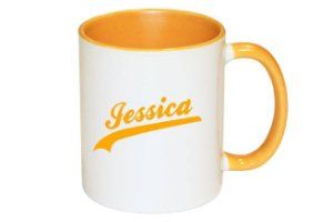 Gele funky mok met naam