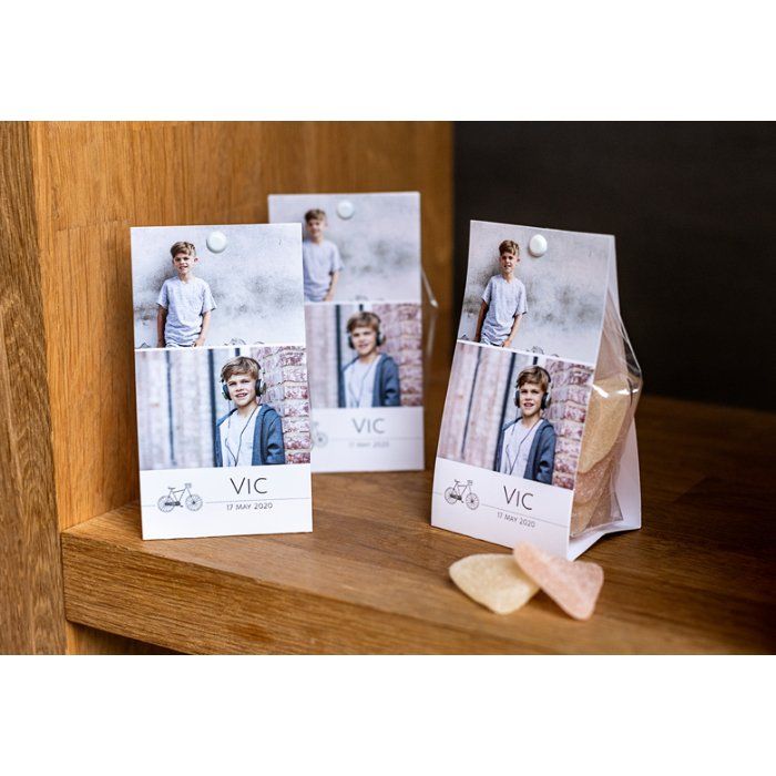 Snoepzakwikkel met foto - Communie bedankjes