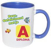 Zwemdiploma mok met naam A diploma blauw