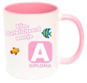 Zwemdiploma mok met naam A diploma roze
