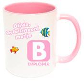 Zwemdiploma mok met naam B diploma roze