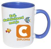 Zwemdiploma mok met naam C diploma blauw